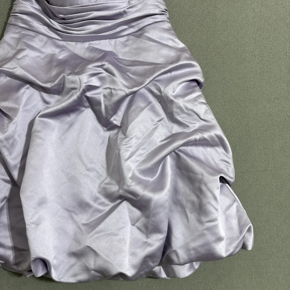 Vtg Dress Mini Strapless Bubble tiered‎ hem satin dress sz 2 Y2K Lavender Formal